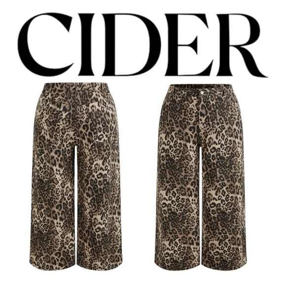 New!!!Cider Cotton Mid Rise Leopard Pocket Wide Leg Trousers - Picture 1 of 4